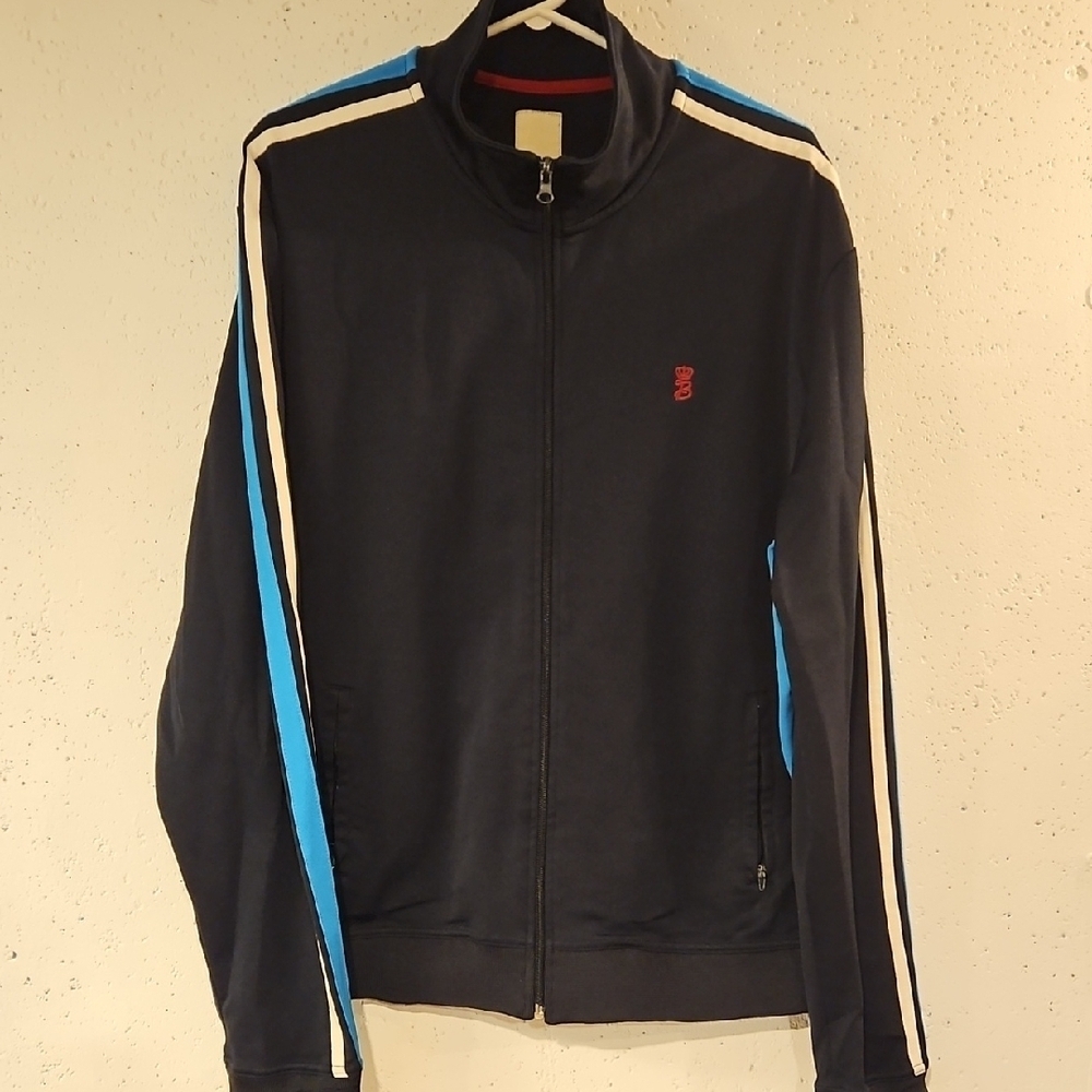 Vintage 2000s Black Track Jacket w/ Blue & White Accents (XL)